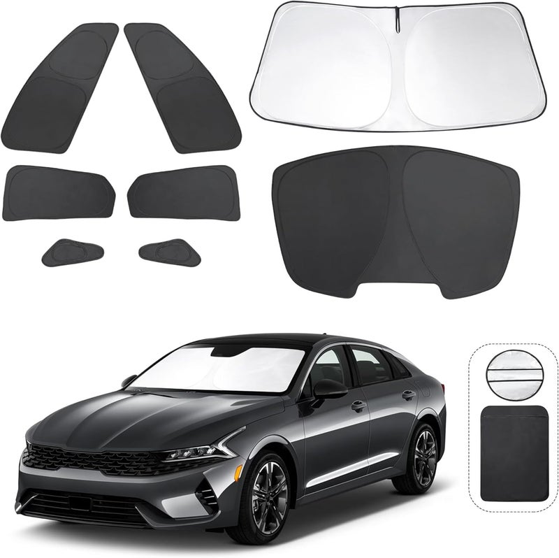 LHFLIVE 8PCS Windshield Sun Shade Custom Fit for 2021-2024 2025 Kia K5, GT-Line, GT, Sedan Accessories Foldable Sunshade Side Rear Window Shade Cover Full Set Privacy Protection Keeps Car Cool - Image 1